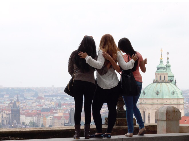 My friends and I overlooking the city of Prague
