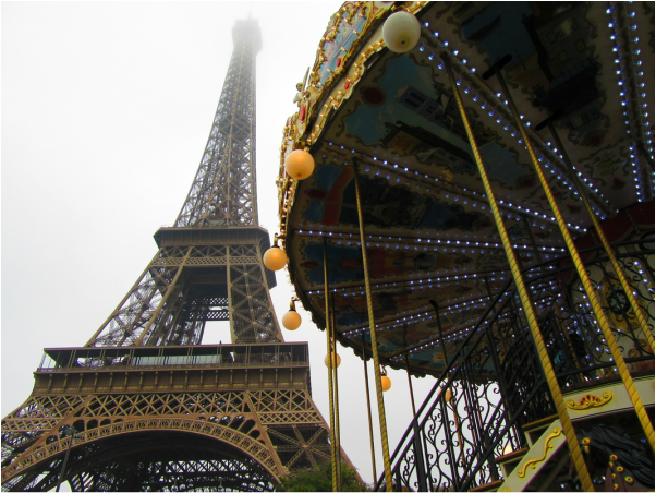 Eiffel tower near the carousel in Paris, France